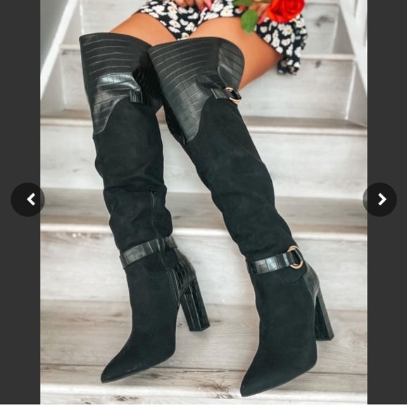 ❤ NEW ❤ Sexy Black Block Heel Boot Over the Knee Zipper Closure. Winter & Fall. - Picture 3 of 10